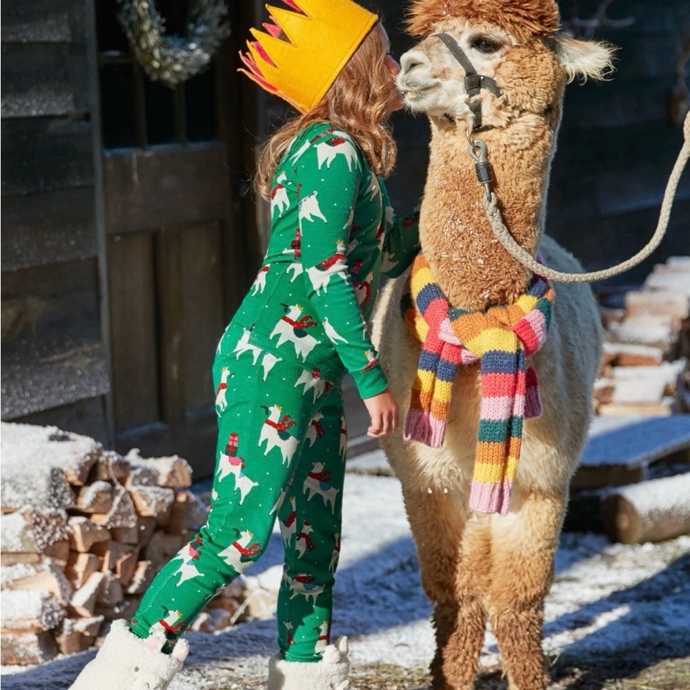 Mini Boden Festive Green Mini Boden Green Llama Print Pajamas
